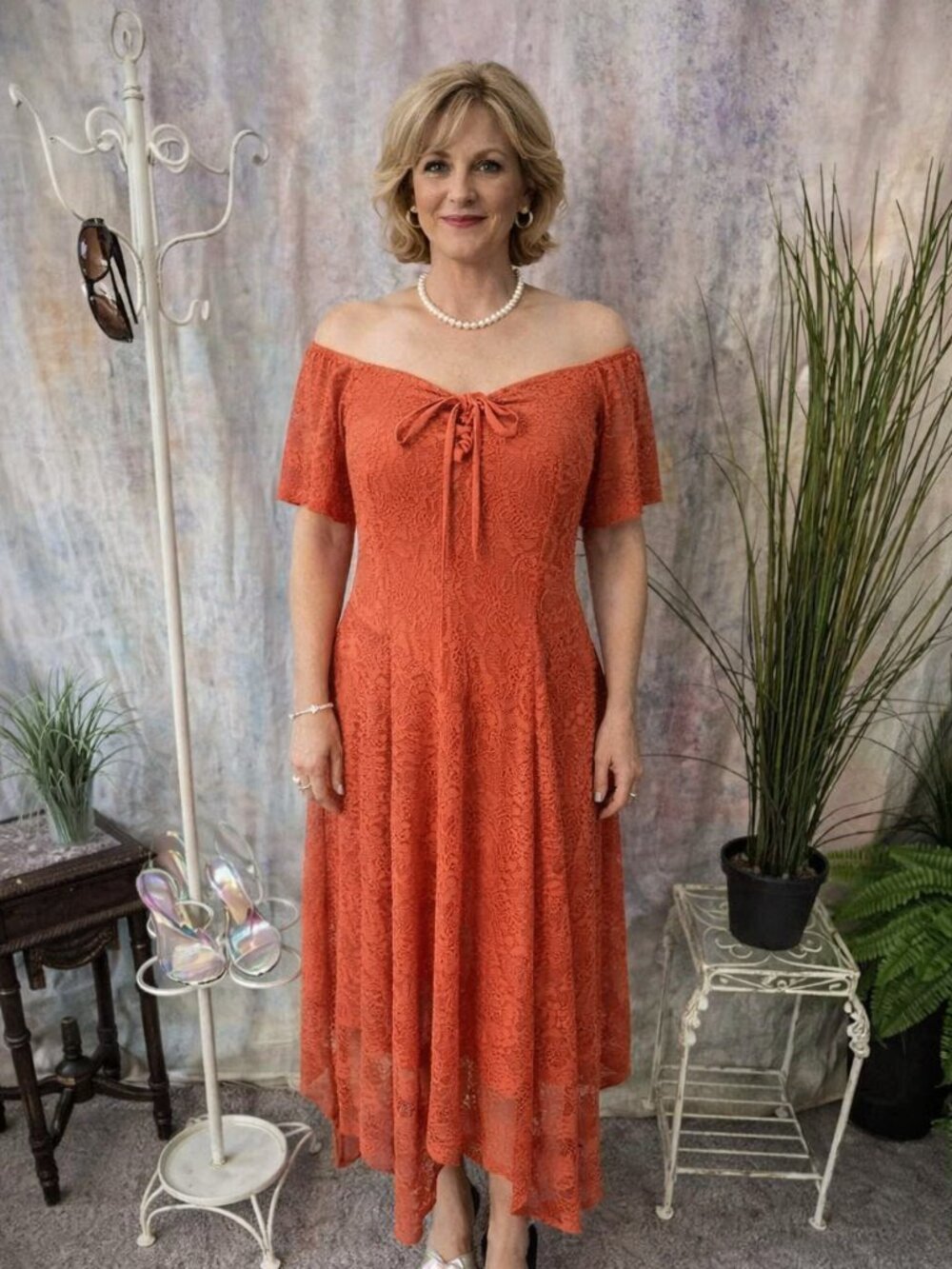 NEW📌 torrid Coral Lace Hanky Hem Off the Shoulder Dress with Short Sleeves